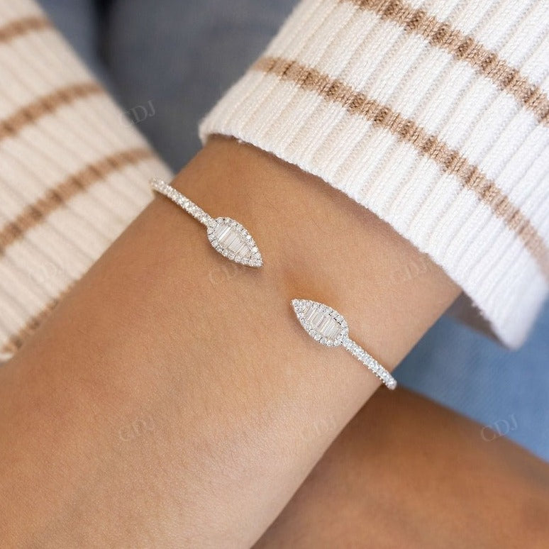 1.11CT Open Cuff Flexible Baguette Round Arrow Head CVD Bracelet  customdiamjewel   