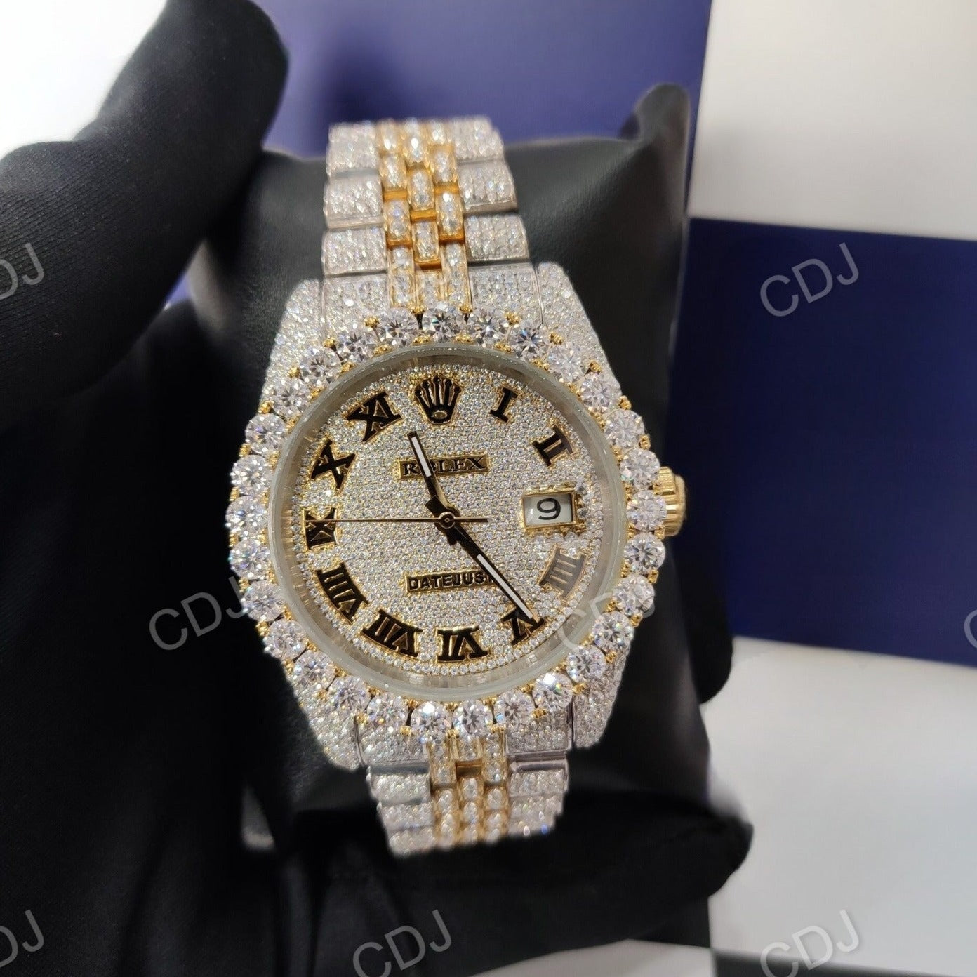 Moissanite Studded Diamond Watch Two Tone DateJust Dial Rolex For Boy customdiamjewel