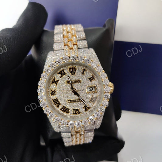Luxurious Yellow White Rolex Jubilee Roman Watch customdiamjewel