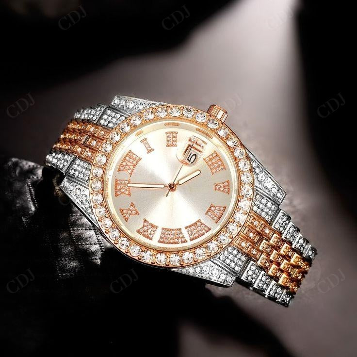 Customized Rose White Fully Iced Out Roman Numerical Rolex Jubilee Watch customdiamjewel