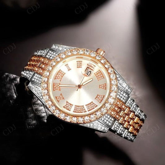 Customized Rose White Fully Iced Out Roman Numerical Rolex Jubilee Watch customdiamjewel
