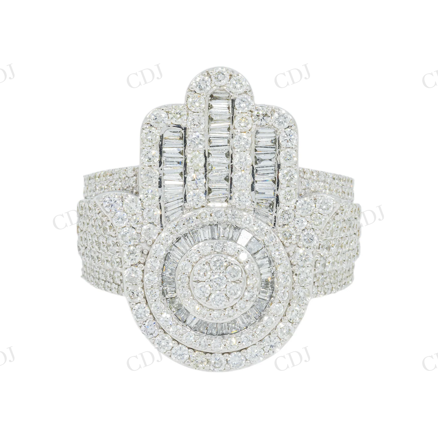 3.18 CTW Sterling Silver Moissanite Round and Baguette Diamond Ring Hip Hop Ring customdiamjewel