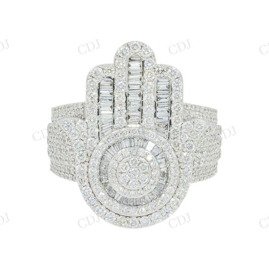 3.18 CTW Sterling Silver Moissanite Round and Baguette Diamond Ring Hip Hop Ring customdiamjewel