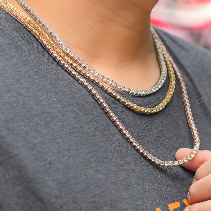 4MM Round Diamond Yellow Gold Tennis Chain hip hop jewelry CustomDiamJewel