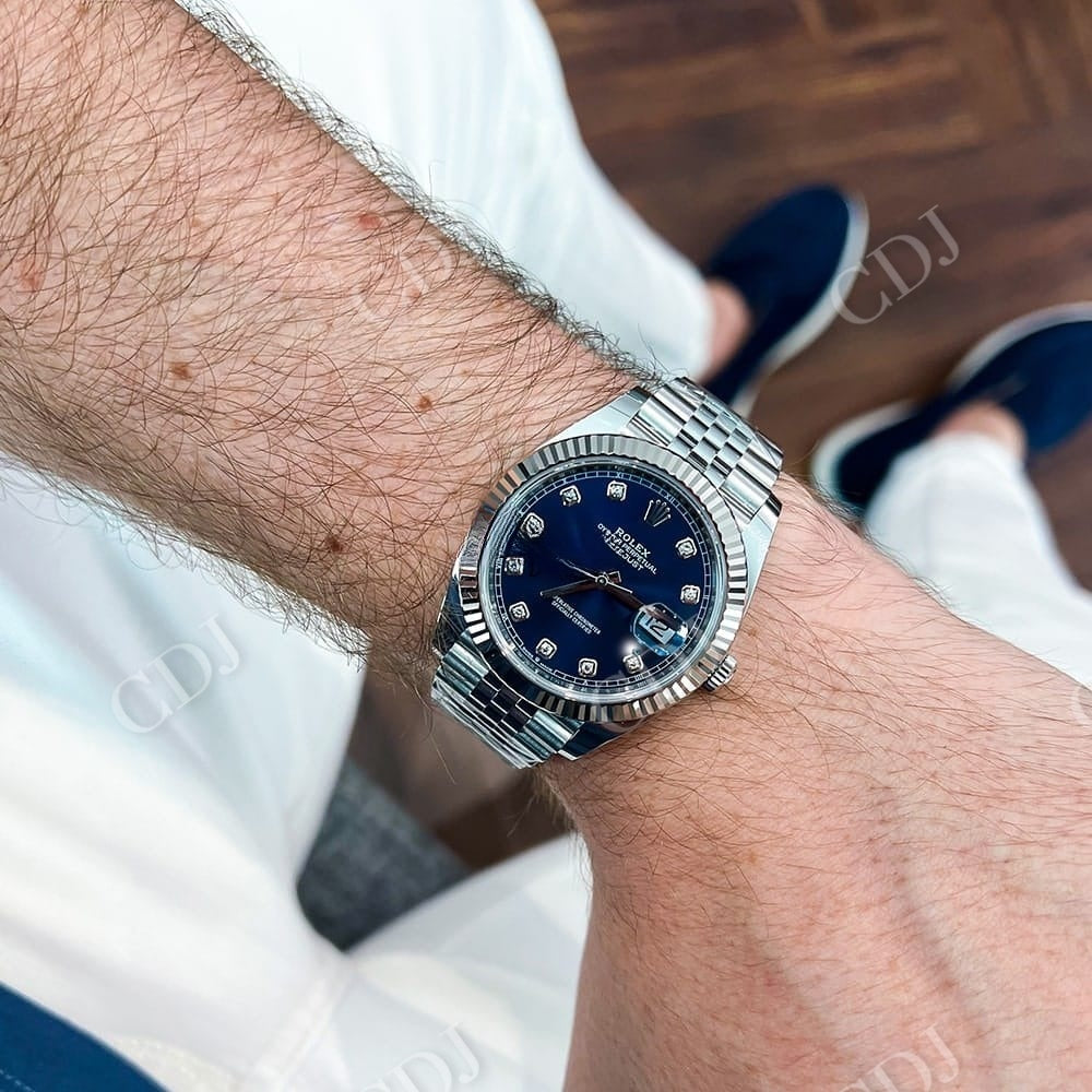 Blue Dial Stainless Steel Rolex Watch customdiamjewel