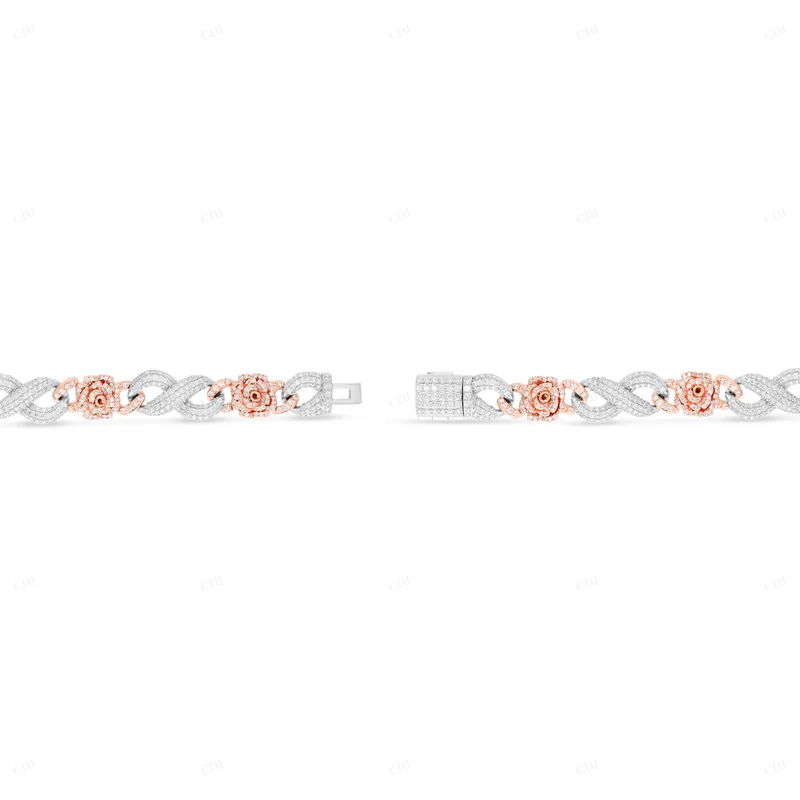 Iced Out Two Tone Sterling Silver Floral Bracelet CustomDiamJewel
