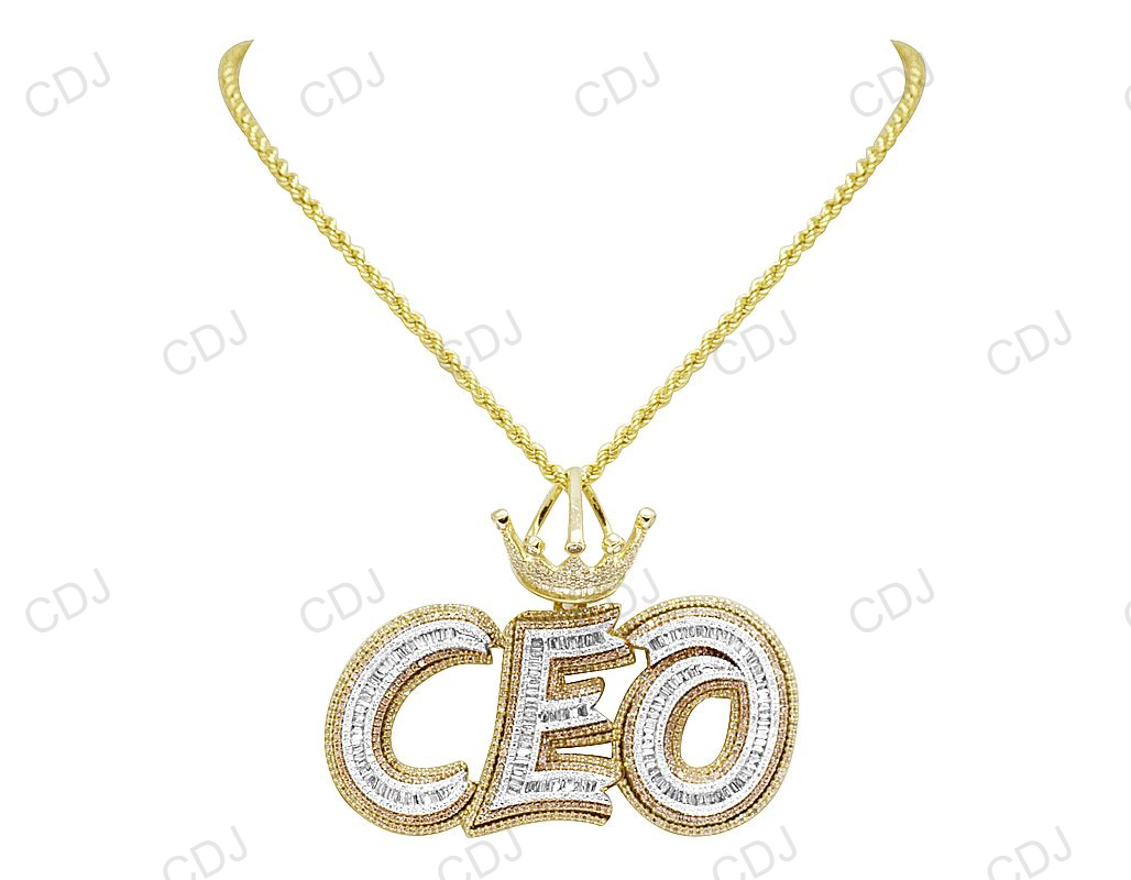 Hip Hop 925 Silver Baguette Diamond CEO King Crown Pendant hip hop jewelry CustomDiamJewel