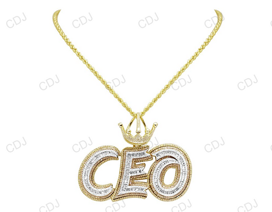 Hip Hop 925 Silver Baguette Diamond CEO King Crown Pendant hip hop jewelry CustomDiamJewel