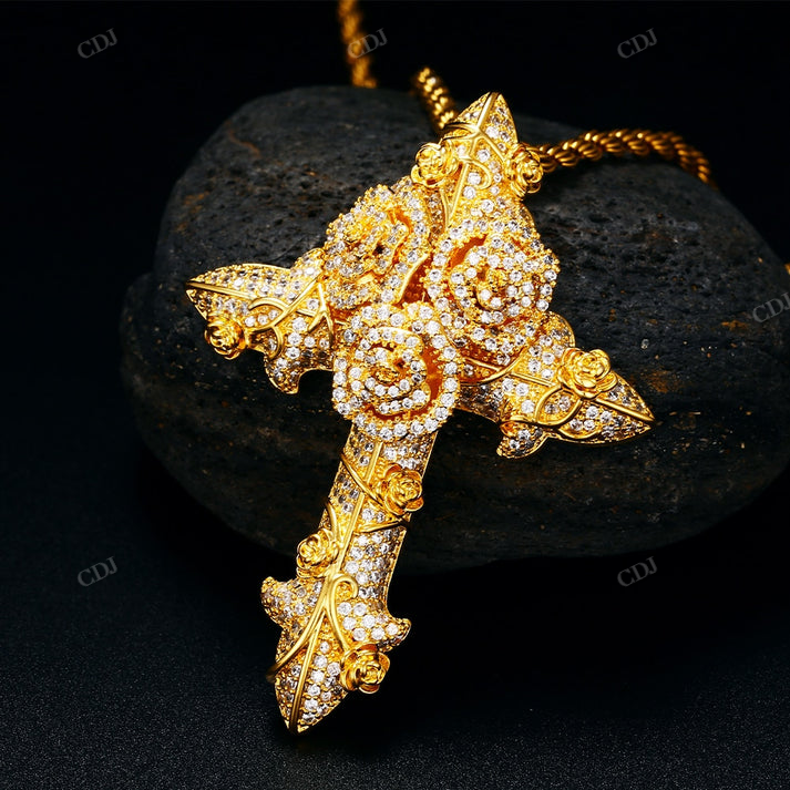 Hip Hop Two Tone Antique Design Cross Pendant hip hop jewelry CustomDiamJewel