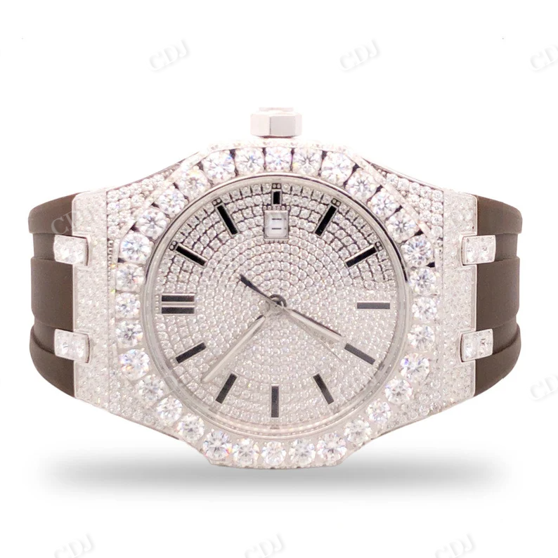 Iced out Brown Silicon Band Lab Diamond Audemars Piguet Wrist Watch customdiamjewel