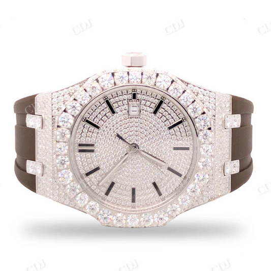 Iced out Brown Silicon Band Lab Diamond Audemars Piguet Wrist Watch customdiamjewel
