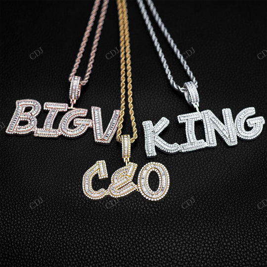 Hip Hop Style Round Cut And Baguette Cut Diamond Full Ice Out Name Pendant hip hop jewelry CustomDiamJewel