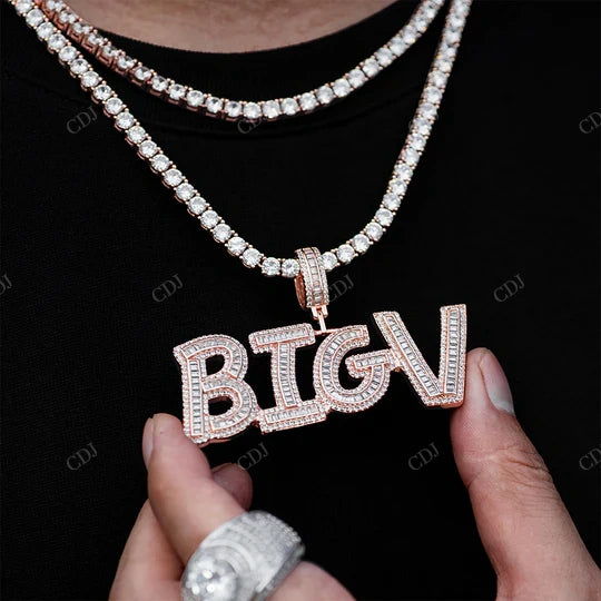 Hip Hop Style Round Cut And Baguette Cut Diamond Full Ice Out Name Pendant hip hop jewelry CustomDiamJewel