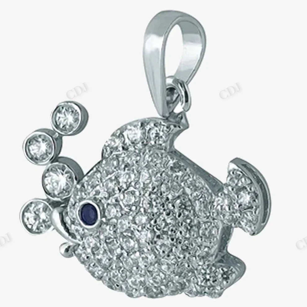 Sterling Silver Fish Shape Moissanite Pendant hip hop jewelry CustomDiamJewel