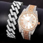 Customized Rose White Fully Iced Out Roman Numerical Rolex Jubilee Watch customdiamjewel