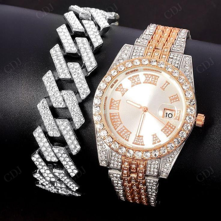 Customized Rose White Fully Iced Out Roman Numerical Rolex Jubilee Watch customdiamjewel