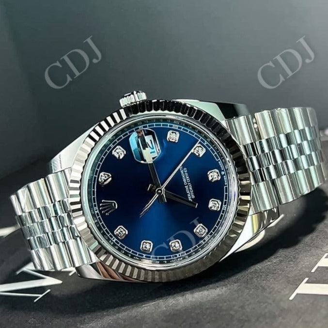 Blue Dial Stainless Steel Rolex Watch customdiamjewel