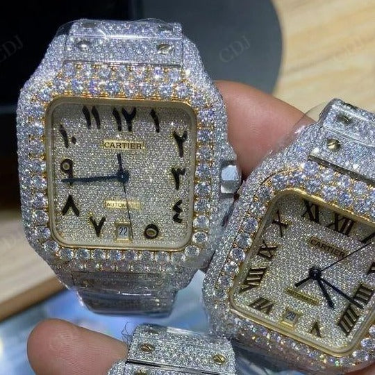 41MM Two Tone Cartier Iced Out Watch  customdiamjewel   