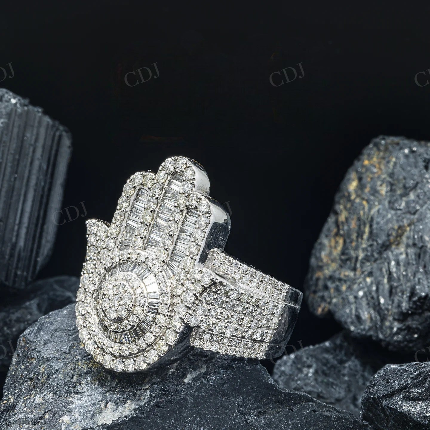 3.18 CTW Sterling Silver Moissanite Round and Baguette Diamond Ring Hip Hop Ring customdiamjewel