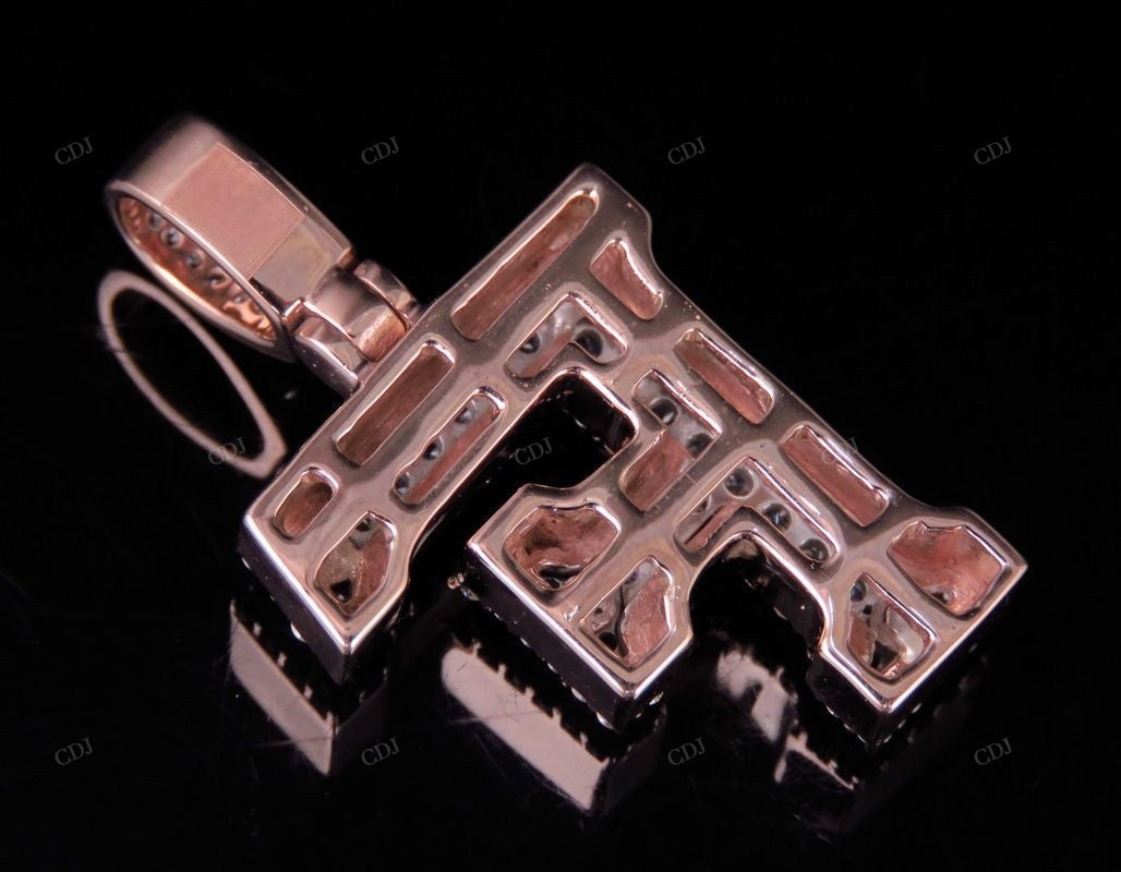 1.5" 1.5 CTW 10K Gold Natural Diamond Initial F Letter Pendant CustomDiamJewel