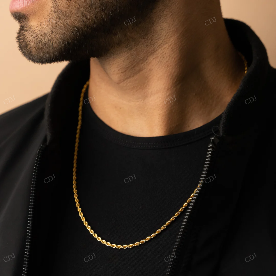 Stylish 10K Yellow Gold Unisex Plain Rope Chain hip hop jewelry CustomDiamJewel
