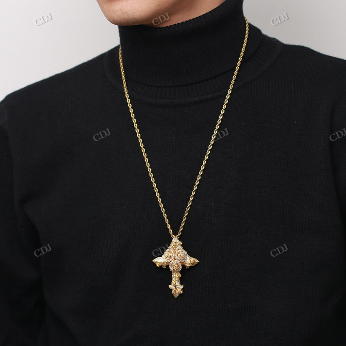 Hip Hop Two Tone Antique Design Cross Pendant hip hop jewelry CustomDiamJewel