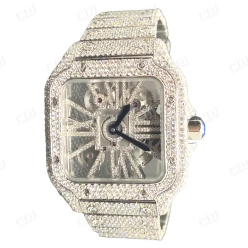 Wholesaler Of Custom Skeleton Watch Cartier GRA 22 to 24 Carats Certified Moissanite Watch