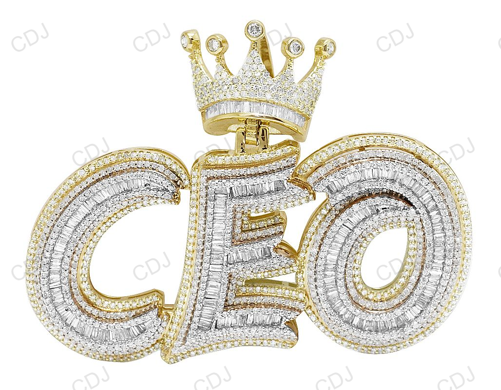 Hip Hop 925 Silver Baguette Diamond CEO King Crown Pendant hip hop jewelry CustomDiamJewel