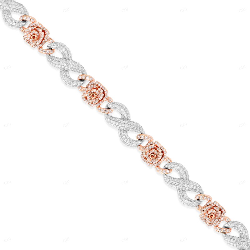 Iced Out Two Tone Sterling Silver Floral Bracelet CustomDiamJewel