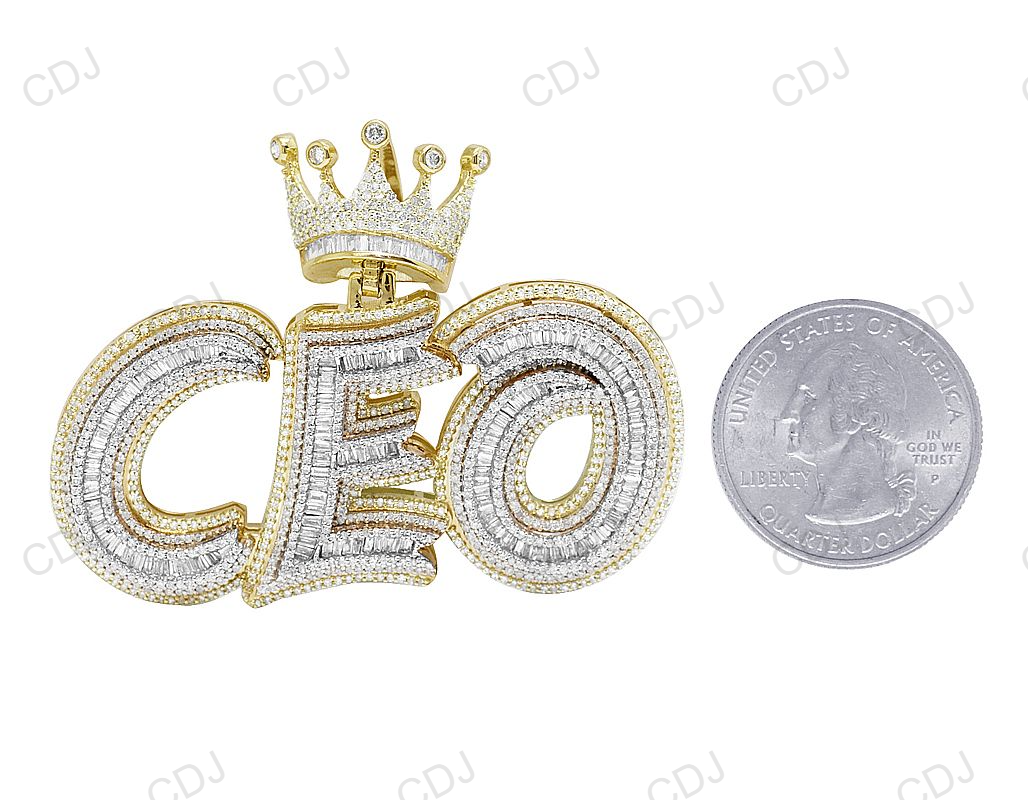 Hip Hop 925 Silver Baguette Diamond CEO King Crown Pendant hip hop jewelry CustomDiamJewel