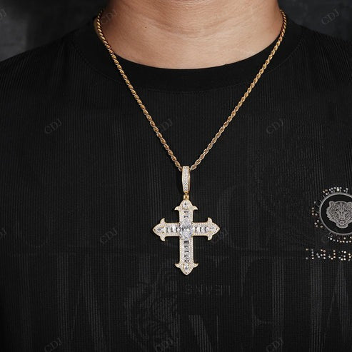 Baguette Cross Real Natural Diamond Pendant In 10K Gold hip hop jewelry CustomDiamJewel