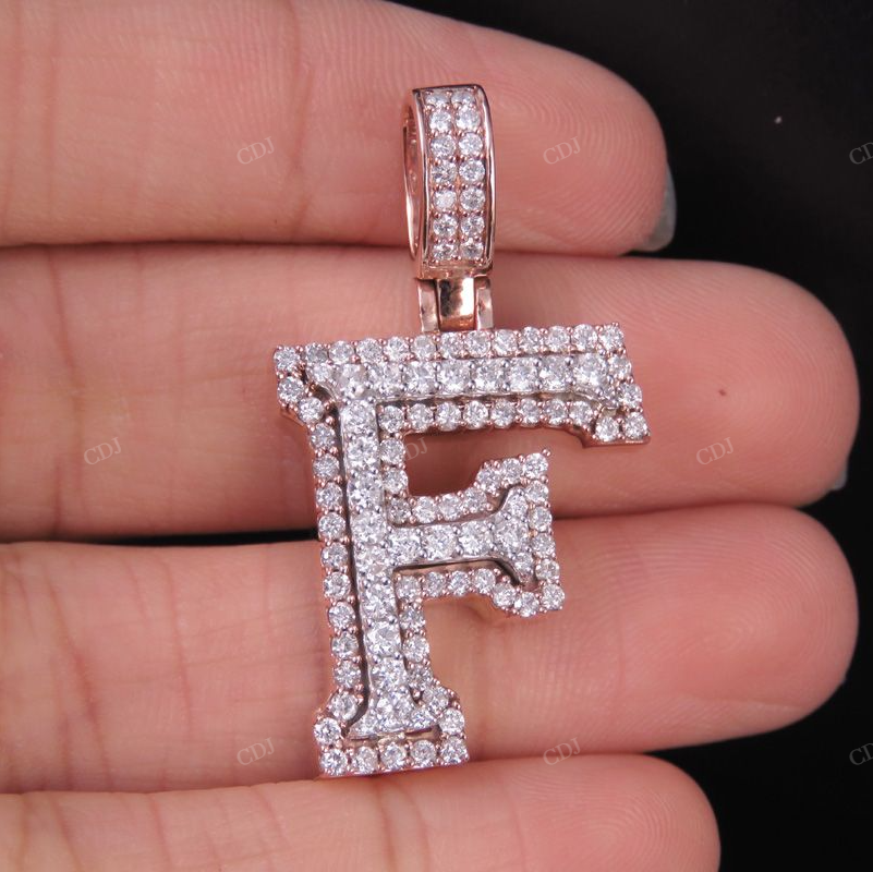 1.5" 1.5 CTW 10K Gold Natural Diamond Initial F Letter Pendant CustomDiamJewel
