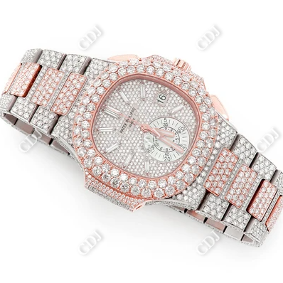 Capsule Belt Chrono Set Two Tone Lab Diamond Patek Watch customdiamjewel