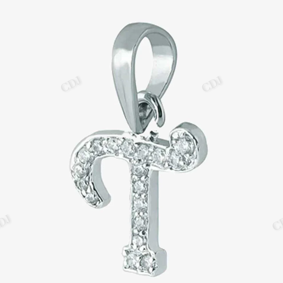Silver Initial Letter T Moissanite Pendant hip hop jewelry CustomDiamJewel
