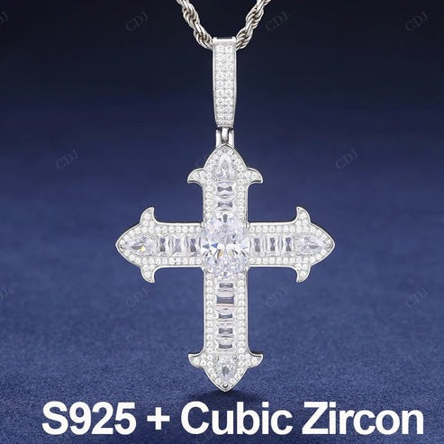 Baguette Cross Real Natural Diamond Pendant In 10K Gold hip hop jewelry CustomDiamJewel