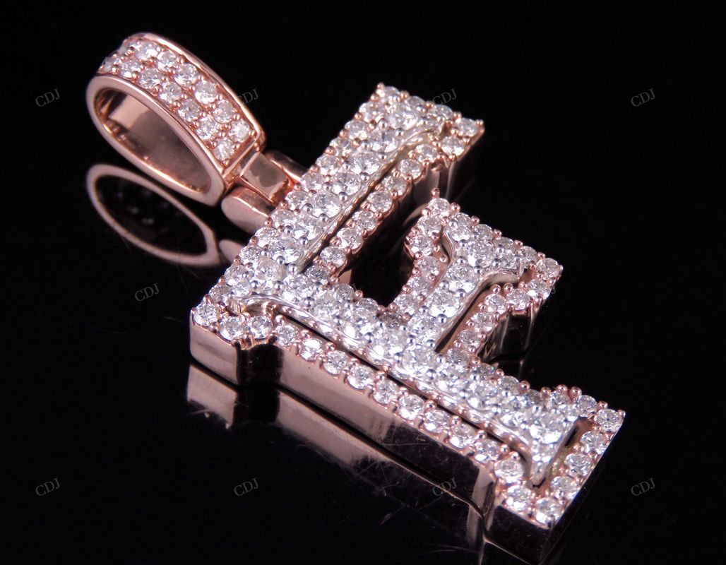 1.5" 1.5 CTW 10K Gold Natural Diamond Initial F Letter Pendant CustomDiamJewel