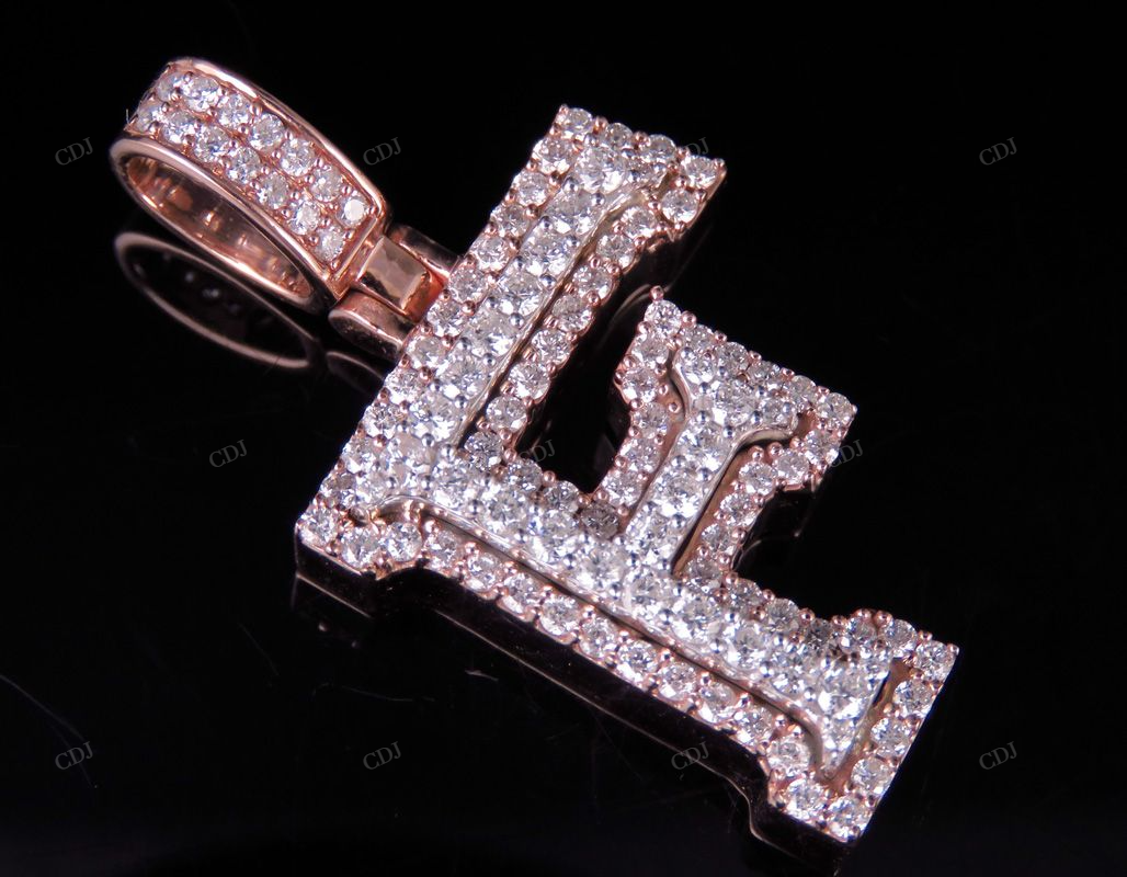 1.5" 1.5 CTW 10K Gold Natural Diamond Initial F Letter Pendant CustomDiamJewel