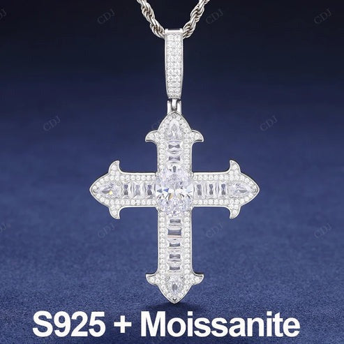 Baguette Cross Real Natural Diamond Pendant In 10K Gold hip hop jewelry CustomDiamJewel