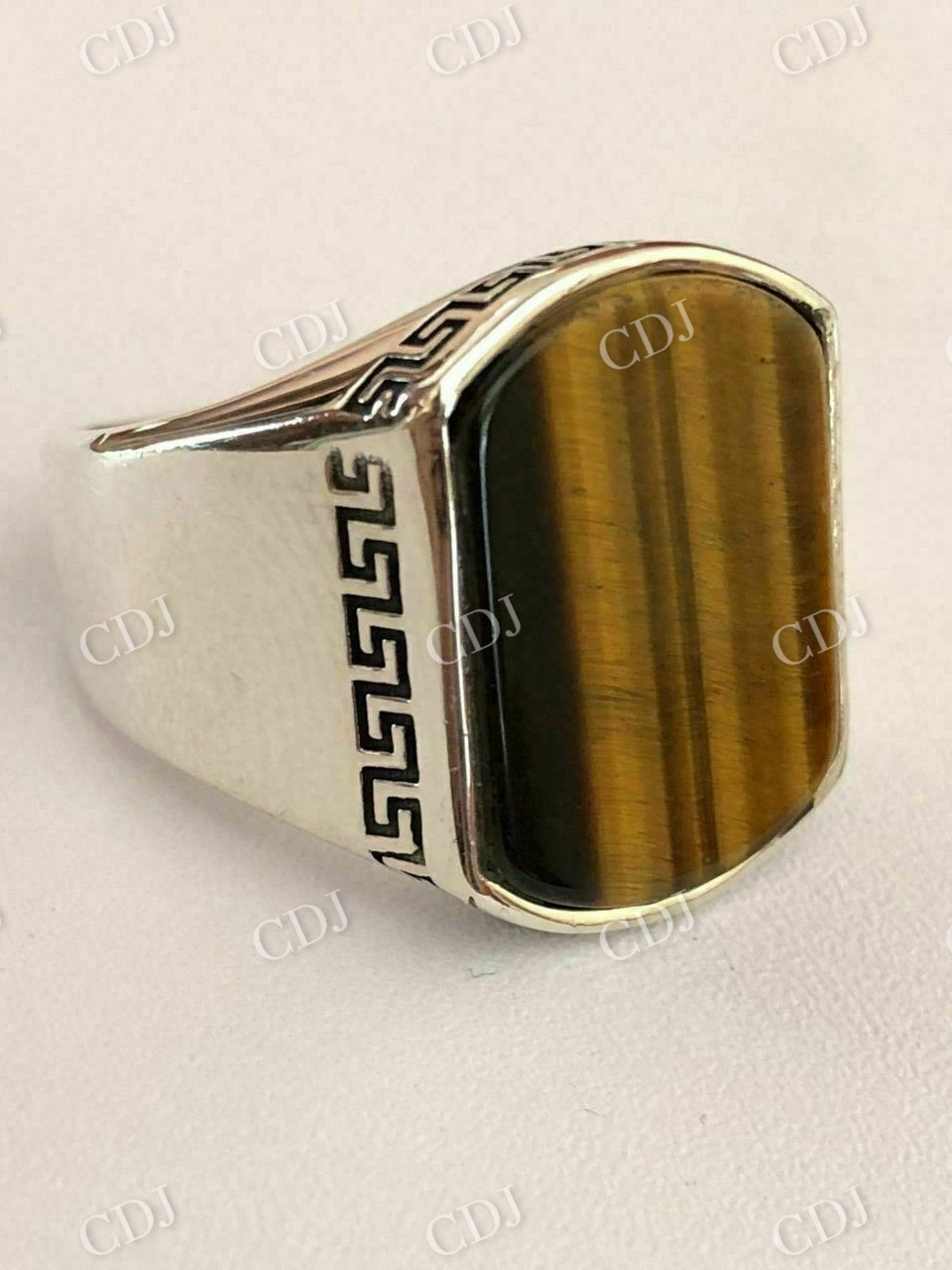 Silver Tiger's Eye Mens Signet Ring  customdiamjewel   