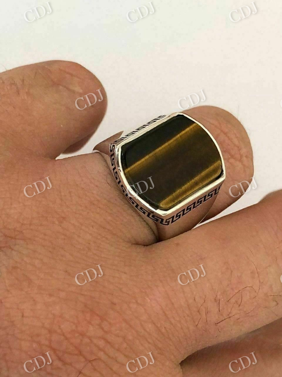 Silver Tiger's Eye Mens Signet Ring  customdiamjewel   