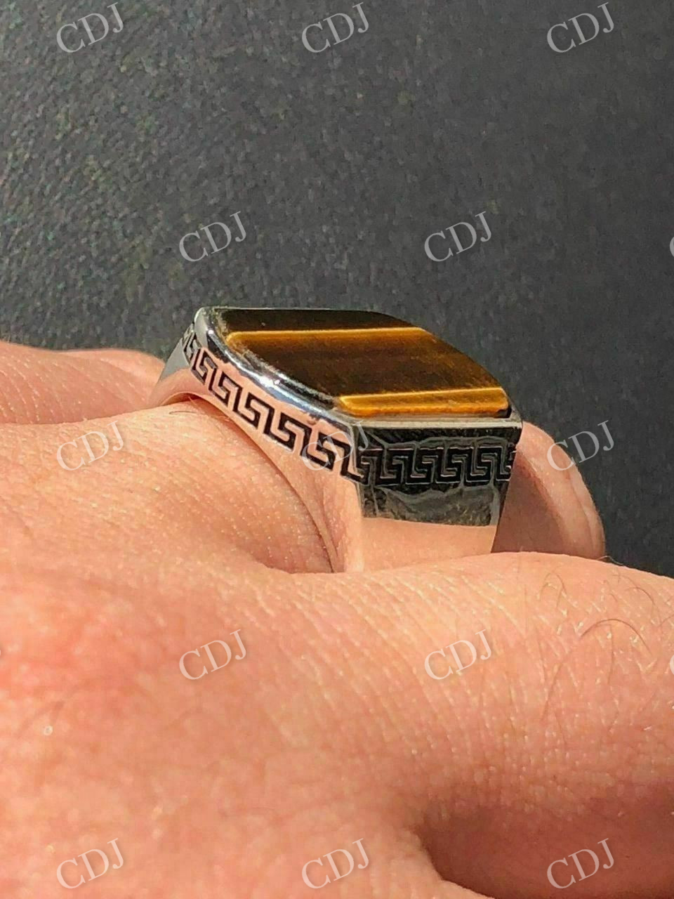 Silver Tiger's Eye Mens Signet Ring  customdiamjewel   