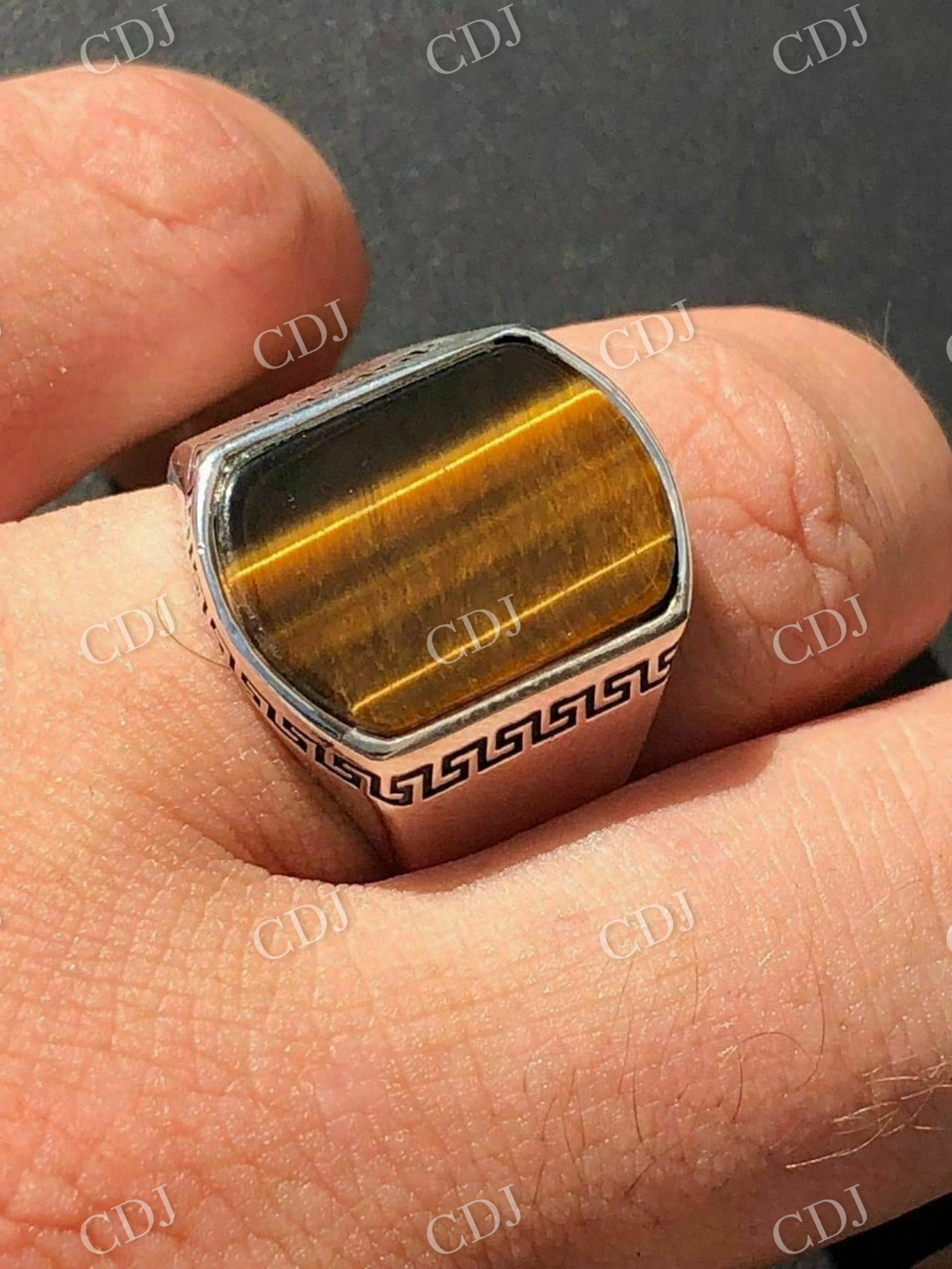 Silver Tiger's Eye Mens Signet Ring  customdiamjewel   