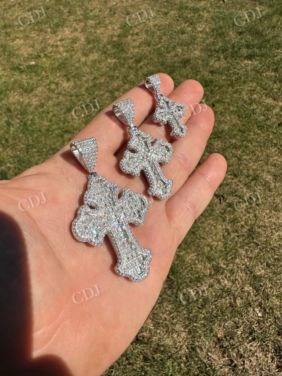Baguette Diamond Gothic Cross Pendant For Men  customdiamjewel   