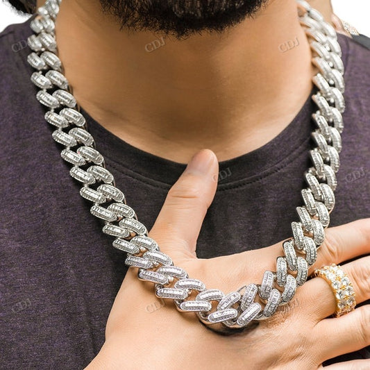 19MM Baguette Diamond Sterling Silver Cuban Chain hip hop jewelry CustomDiamJewel