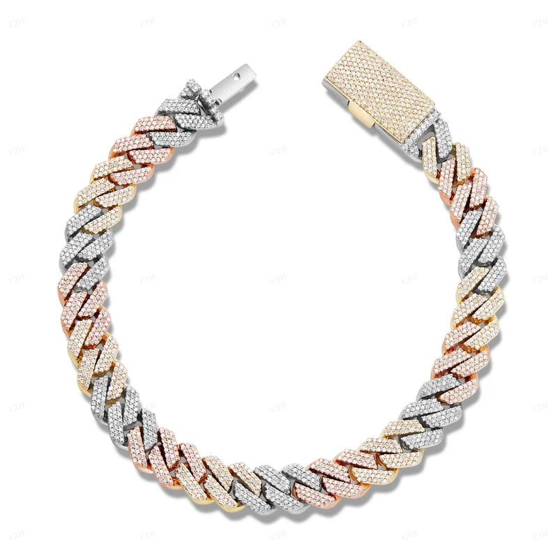 Rose Gold White Gold & Yellow Gold 3 Tone Cuban Link Bracelet CustomDiamJewel