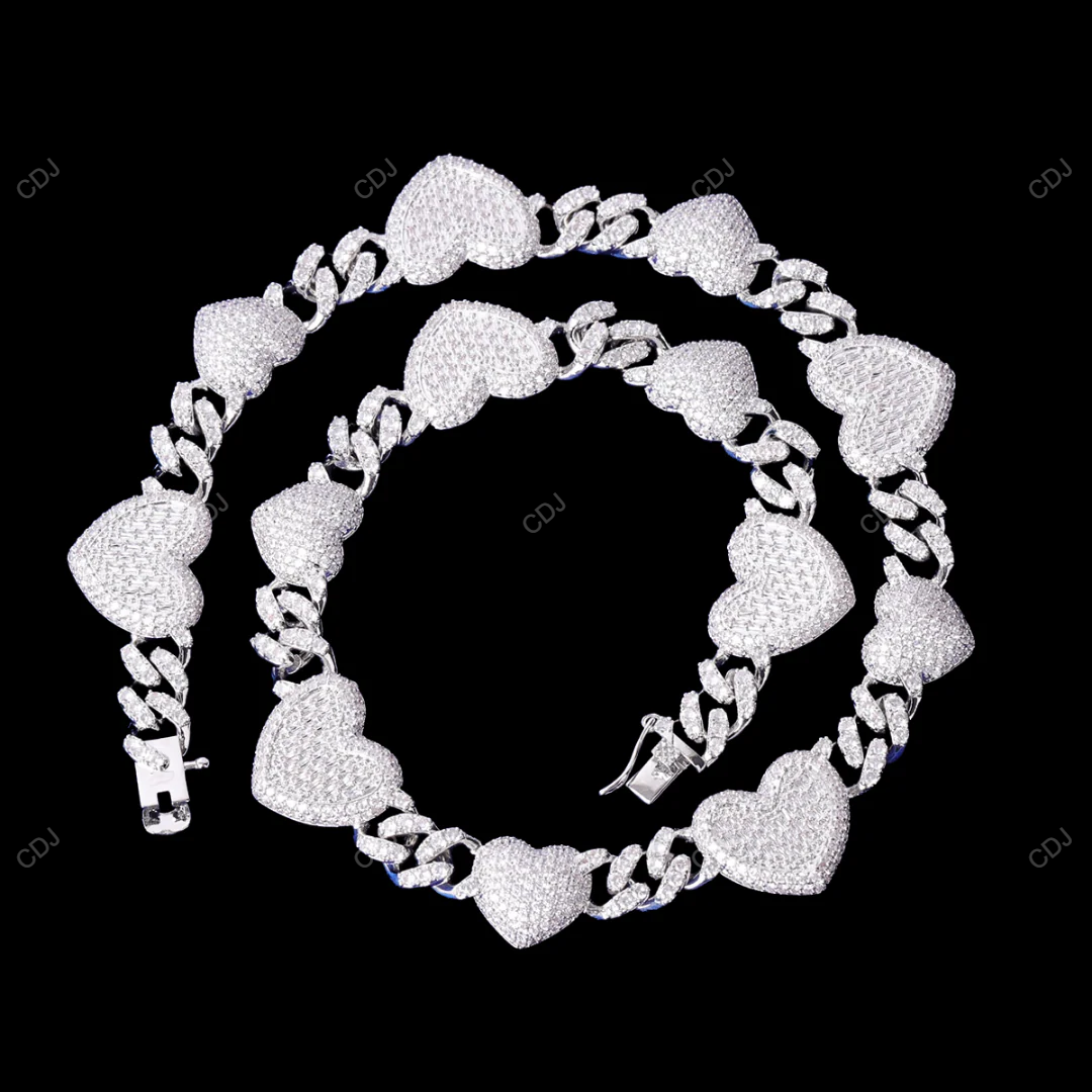 VVS1 Moissanite Silver Heart Pave Set Gift For Him CustomDiamJewel