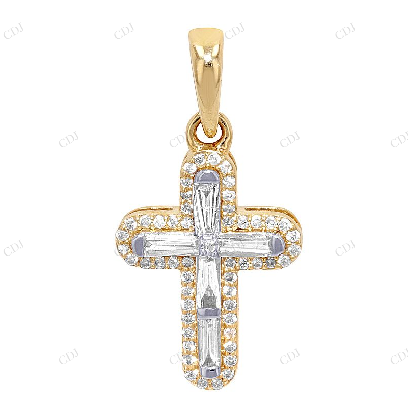 10K Yellow Gold Baguette Lab Grown Cross Diamond Pendant Hip Hop Pendent CustomDiamJewel