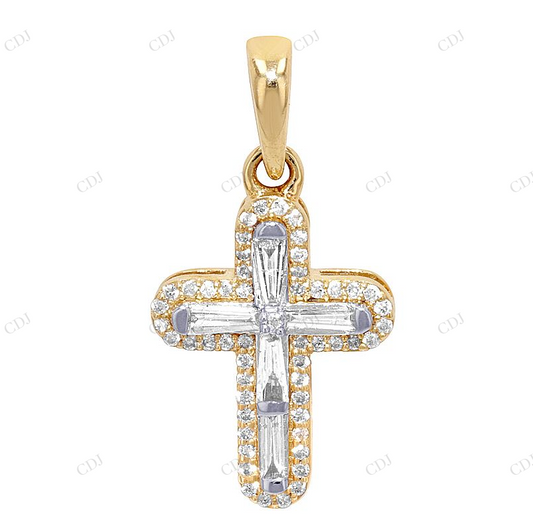 10K Yellow Gold Baguette Lab Grown Cross Diamond Pendant Hip Hop Pendent CustomDiamJewel