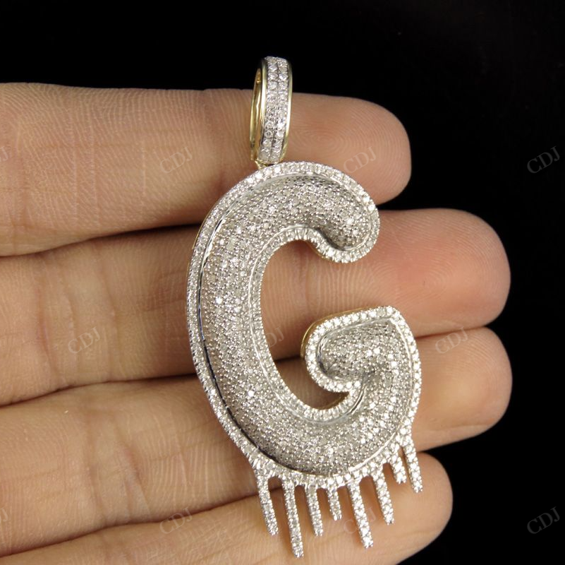 2" 1.5 CTW 10K Gold Real Diamond Letter 'G' Initial Drip Pendant CustomDiamJewel