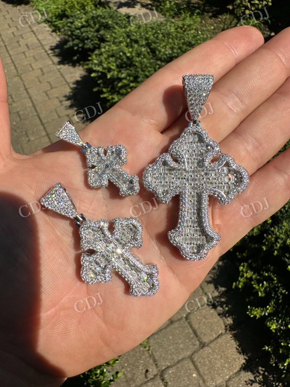 Baguette Diamond Gothic Cross Pendant For Men  customdiamjewel   